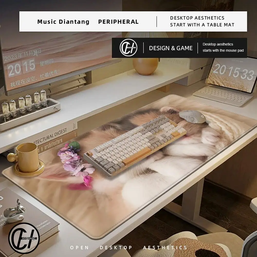 マウスパッド かわいい HD デスクパッド 拡張ゲーミングキーボードマット 大型 100x50cm XXL 猫 ゲーマー マウスパッド