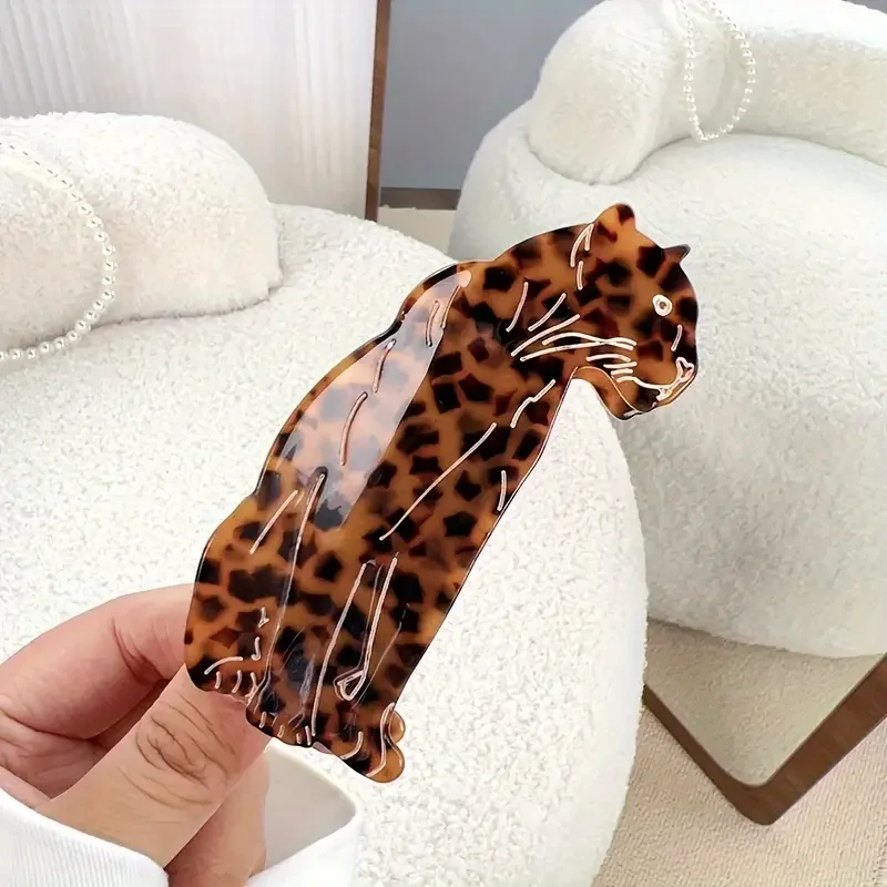 Elegant Gray Leopard Print Leopard Jaguar Hairpin Party Wear Back of the Head Clip Shark Clip Hair Accessories for Women