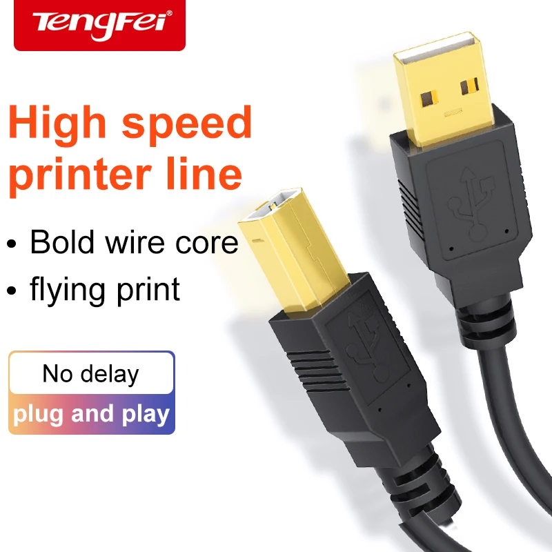 USB 2.0 Printer Cable Type-C To USB B Printing Wires For HP Fax Machine Scanner Computer Connection Square Port Extension Cord