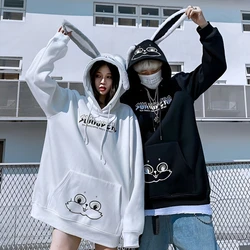2024 Spring Autumn Couple Matching Cute Hoodie Plush Rabbit Long Ear Hooded Sweatshirt Women Kawaii Thicken Pocket Outwear