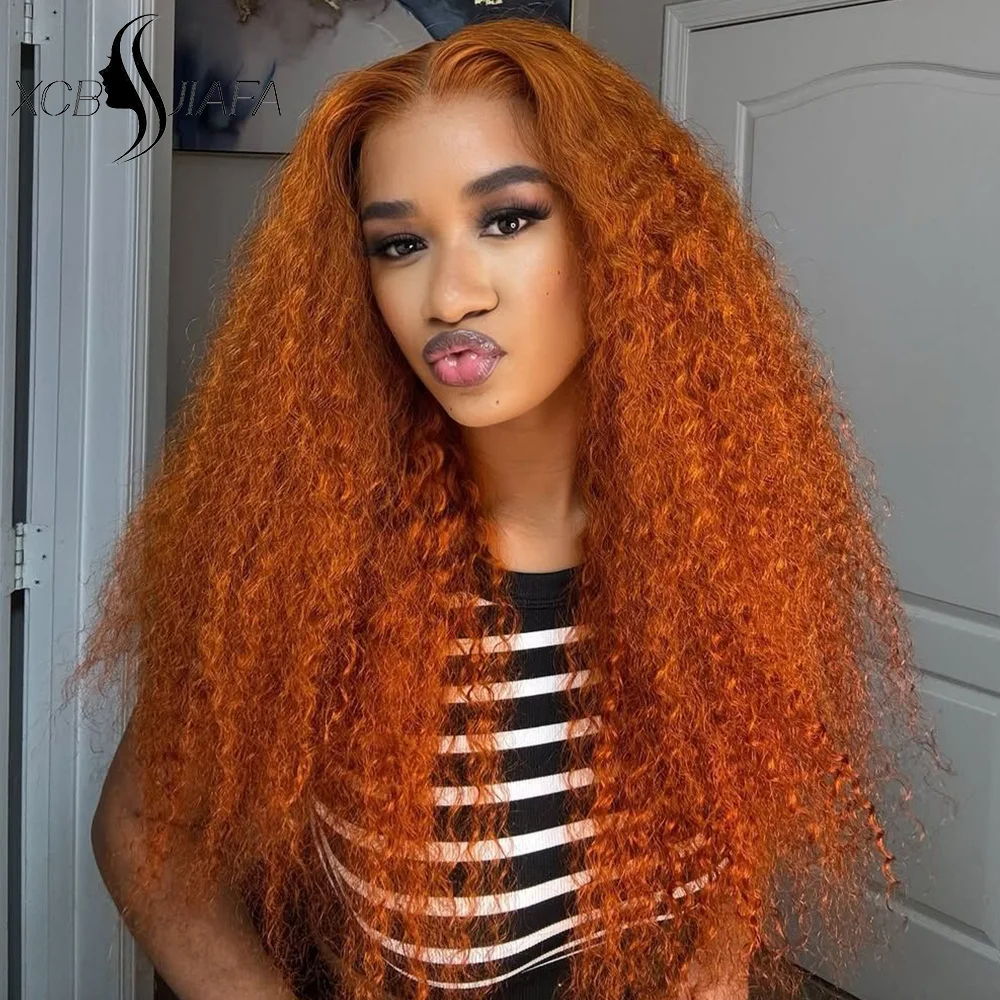 

Ginger Orange Kinky Curly 13x6 Lace Frontal Wigs Human Hair 250 Density Water Curly 13x4 Transparent Lace Front For Black Women