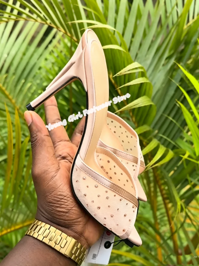 Almond Exposed Toes Gold Mesh Decorative Summer Slippers Vamp Diamond Manual Production Stilettos Women's Wedding Shoes 2026