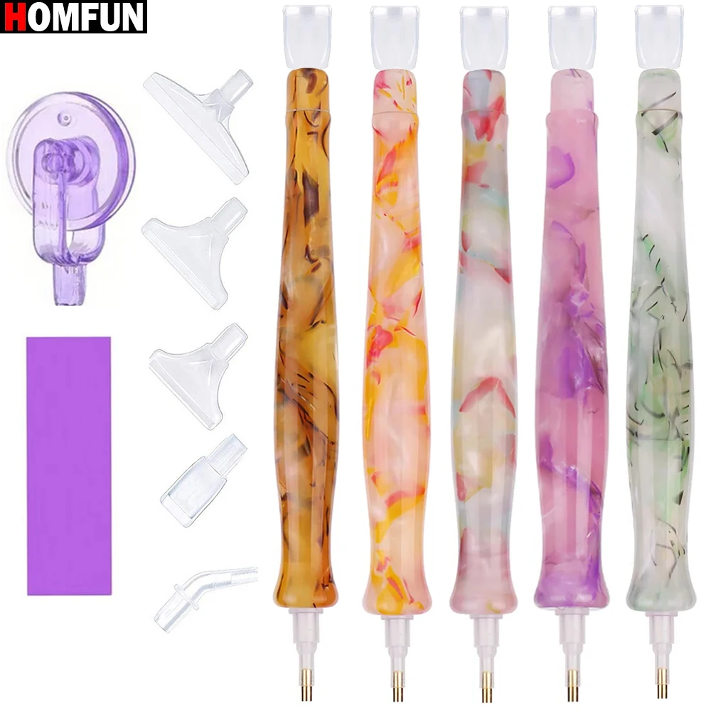 HOMFUN Resin Retro Diamond Painting Pen， Eco-friendly Replacement Heads Multi Placers Point Drill Pens， Embroidery Nail Art Tool