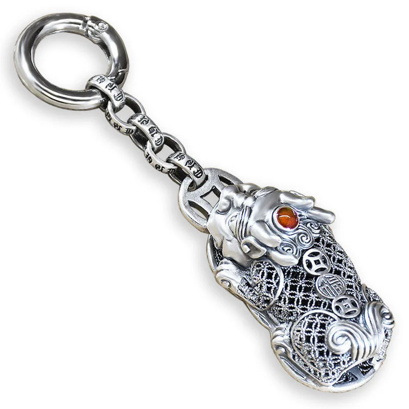 Ethnic Style Wealth Animal Pixiu Pendant Car Accessories For Men Jewelry Lucky Hollow Coin Keychain Male Gift