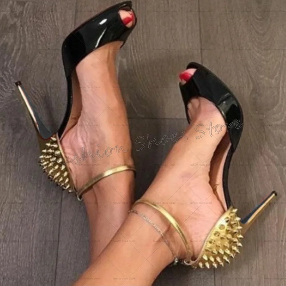 

Rivets Decor Peep Toe Sandals Buckle Strap Sexy Women Shoes Stilettos High Heels Party Banquet Dating 2025 Zapatos Para Mujere