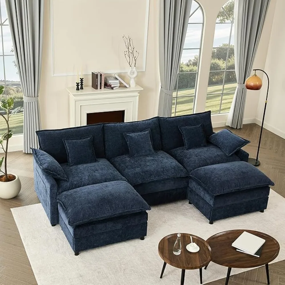 

3-Seater 108" U Shaped Modular Sofa – Comfy Cloud Couch with Movable Ottoman, Deep Seat Sectional for Living Room