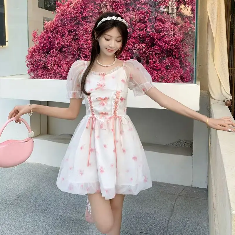 

NONSAR Летнее новое элегантное и милое женское платье Лолиты с короткими рукавами и высокой талией с квадратным воротником