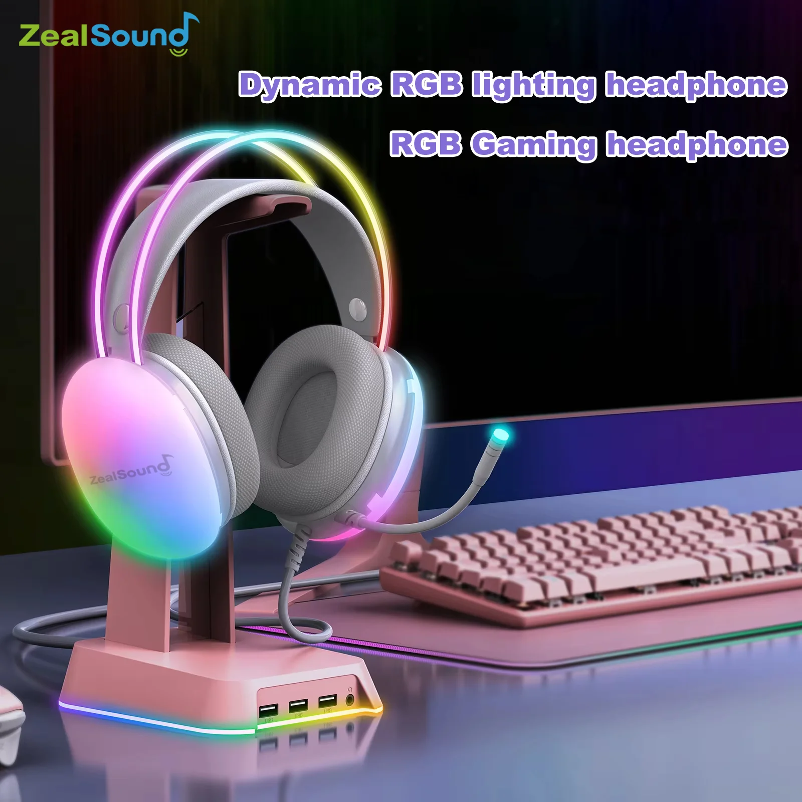 

Haomuren RGB USB игровая гарнитура для ПК, ноутбука, PS4, PS5, проводные наушники с микрофоном, объемные басы, полнолегкие наушники S600