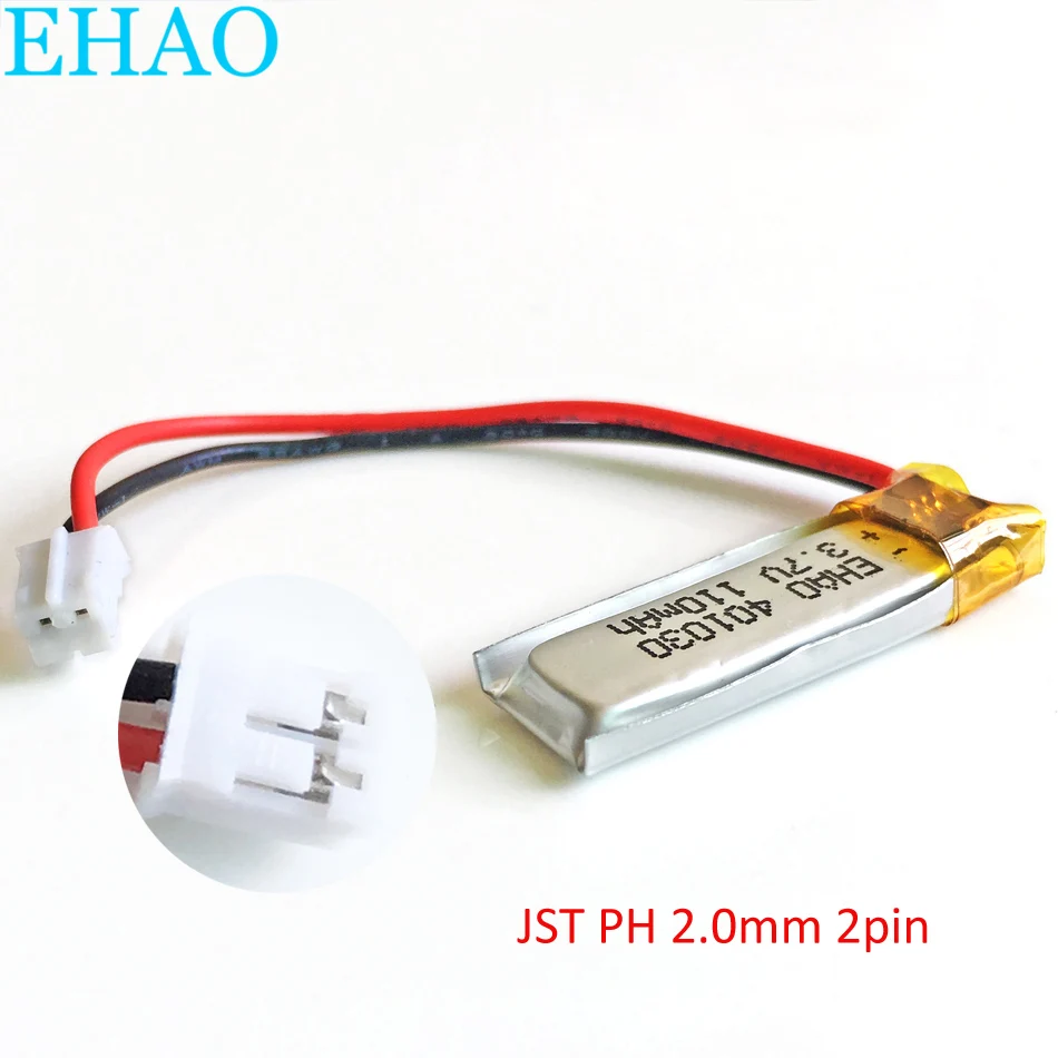 3.7V 110mAh litowo-polimerowa LiPo akumulator JST PH 2.0mm 2pin wtyk 401030 do Mp3 GPS PSP słuchawki z Bluetooth zestaw słuchawkowy