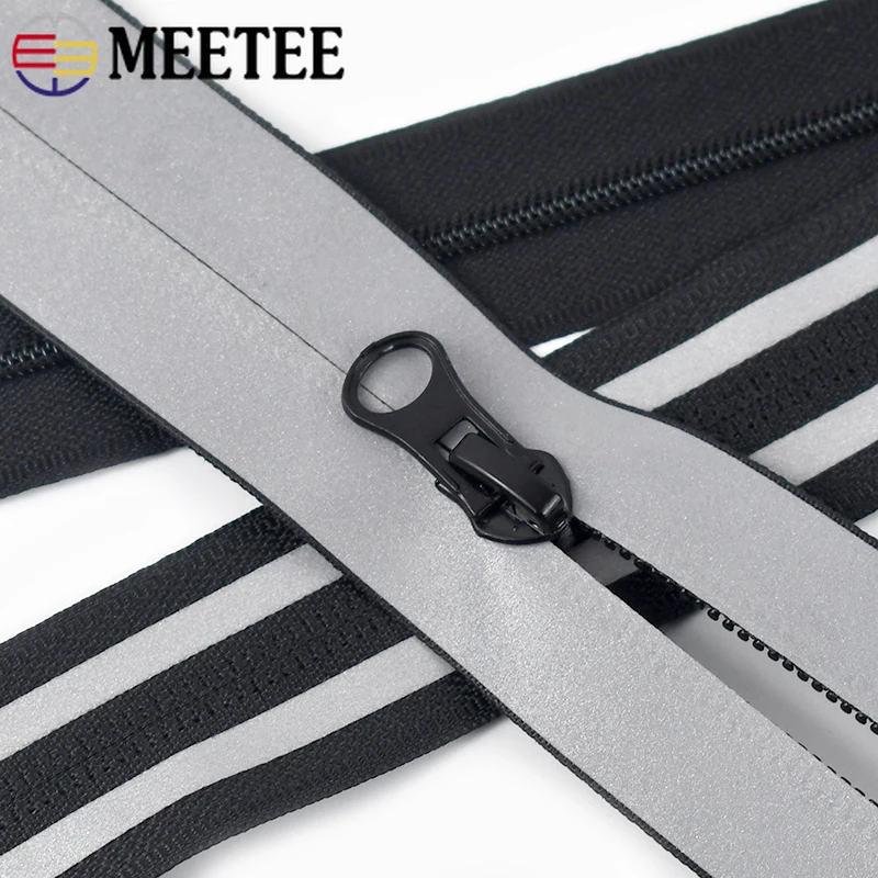 Meetee 2/5/10 Metri 3 #   5 #   Accessorio per kit di riparazione bobina con cerniera impermeabile riflettente, giacca, cerniere in nylon, nastro