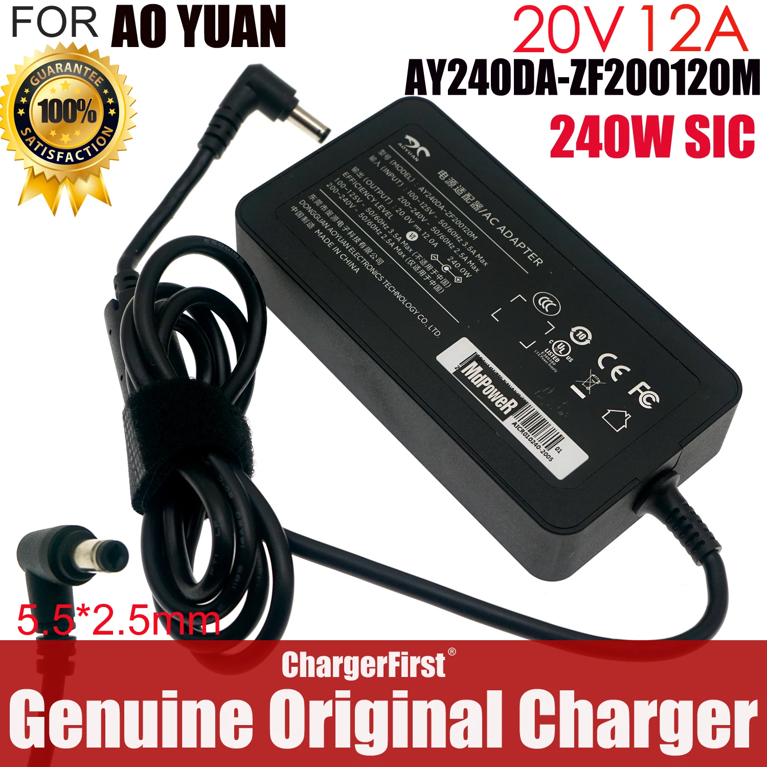 Genuine AOYUAN AY240DA-ZF200120M 20V 12A 240W 5.5x2.5 Adapter for MECHREVO Aurora X Dragon 17 G16 E16S 15 Pro Laptop Charger