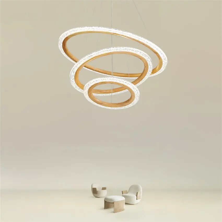 Japanese circle wood acrylic pendant lights living room lamp Nordic dimming modern bedroom light dining kitchen decorative lamp