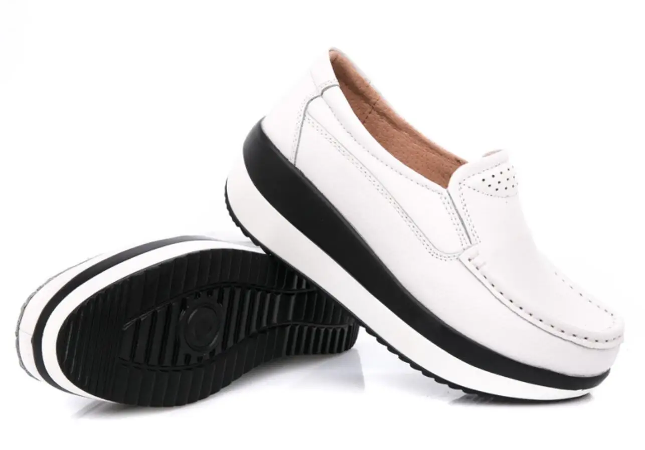 New Sexy Autumn Women Flats Platform Loafers Ladies Genuine Leather Comfort Wedge Classic Stylish thick sole Slip On Casual Shoe