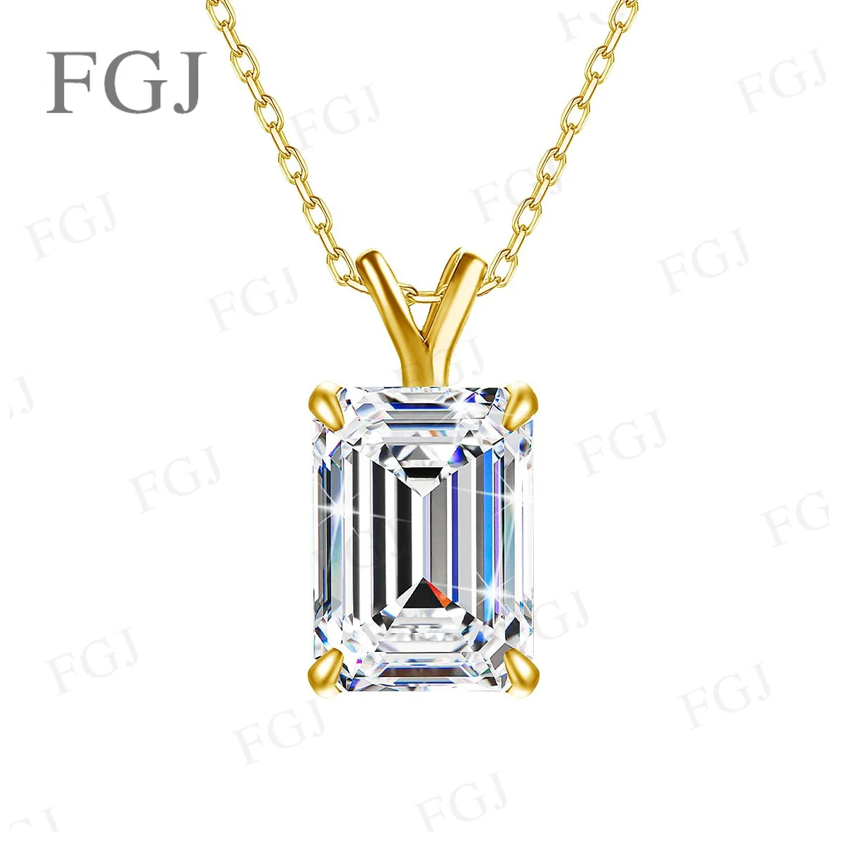 4CT Smaragdschliff Moissanit-Anhänger-Halskette für Damen, 925er Sterlingsilber mit 18K Goldplattierung, edler Schmuck, Hochzeitsgeschenk – Detail 7