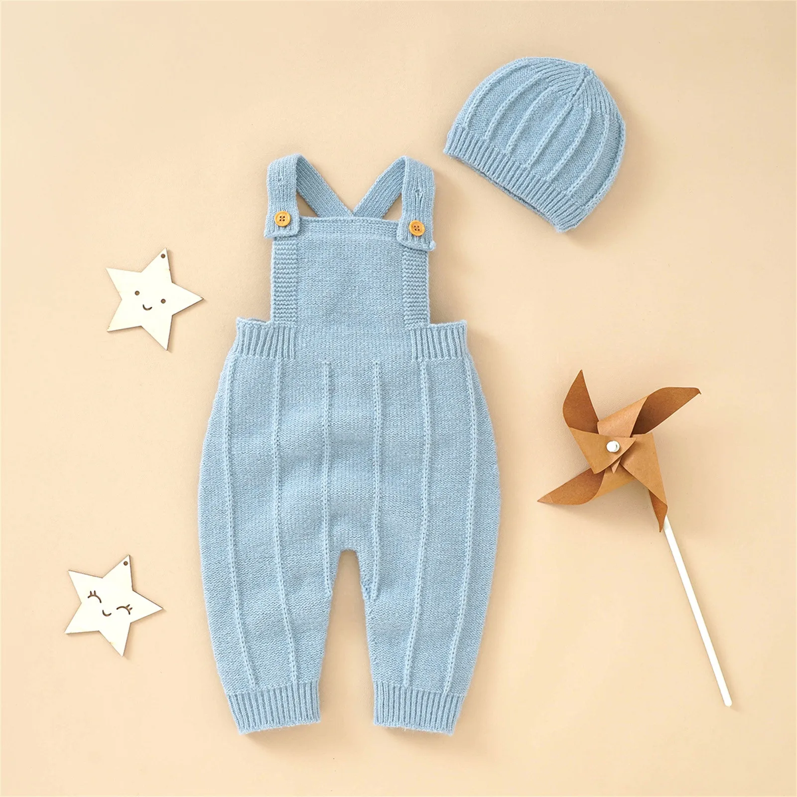 Baby Rompers Sleeveless Knitted Newborn Boys Girls Jumpsuits Hats 2pcs Outfits Sets Autumn Casual Outwear Toddler Infant Clothes