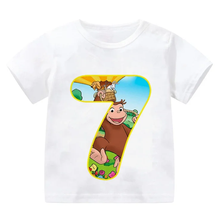 Summer Funny Monkey Print Cartoon Boys Clothes 2 3 4 5 6 7 8 9 Years Birthday Number Kids T Shirt Tops