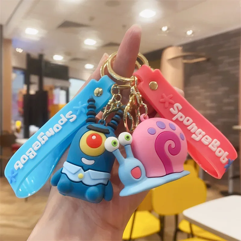 Kawaii SpongeBob Keychain Cute Patrick Star Squidward Tentacles Key Ring Small Doll Pendant Backpack Ornaments Gifts for Friends