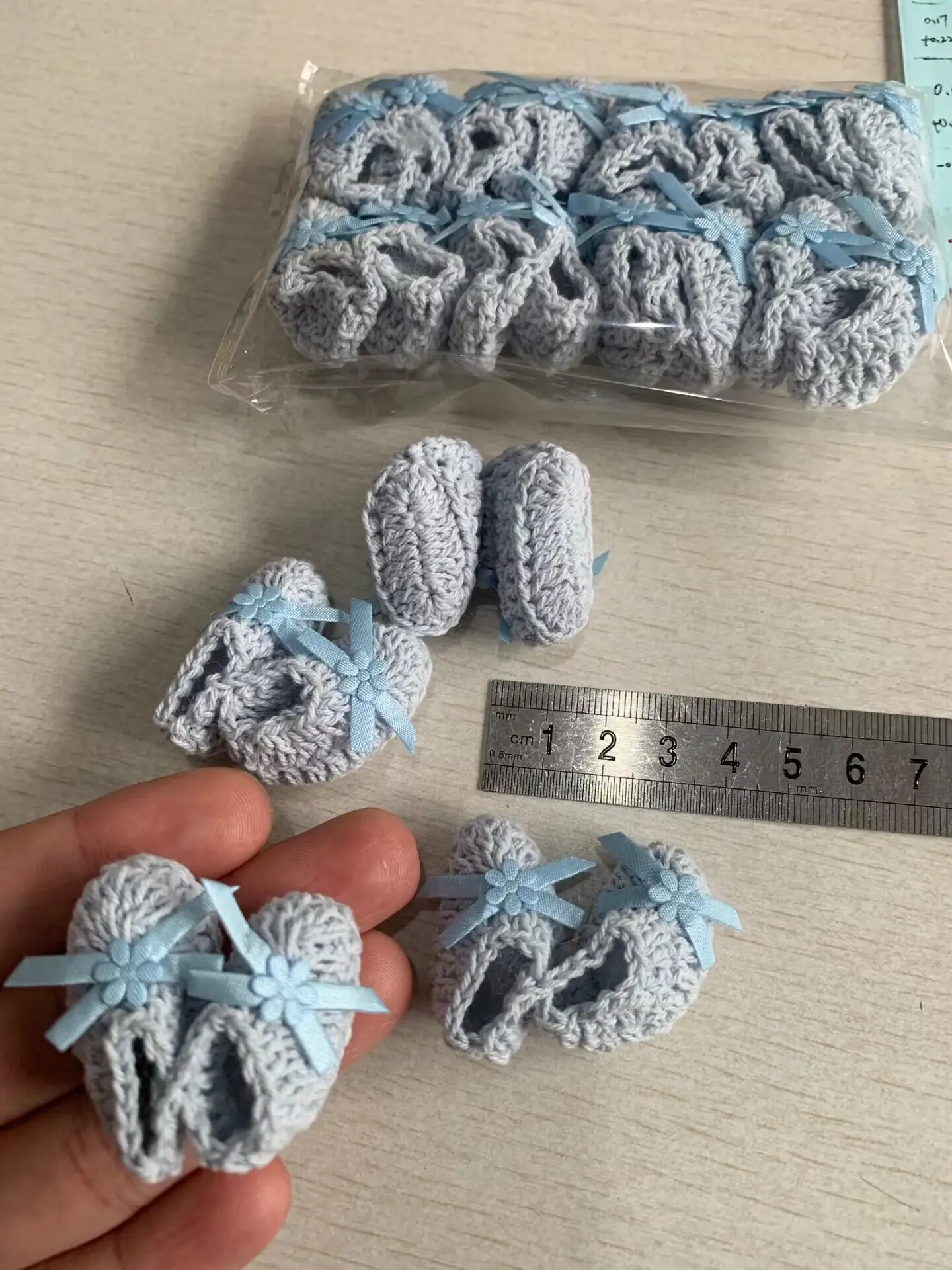 12pairs Handmade miniature crochet beige booties For baby shower baptism party decorations 2.5 x 4.0cm
