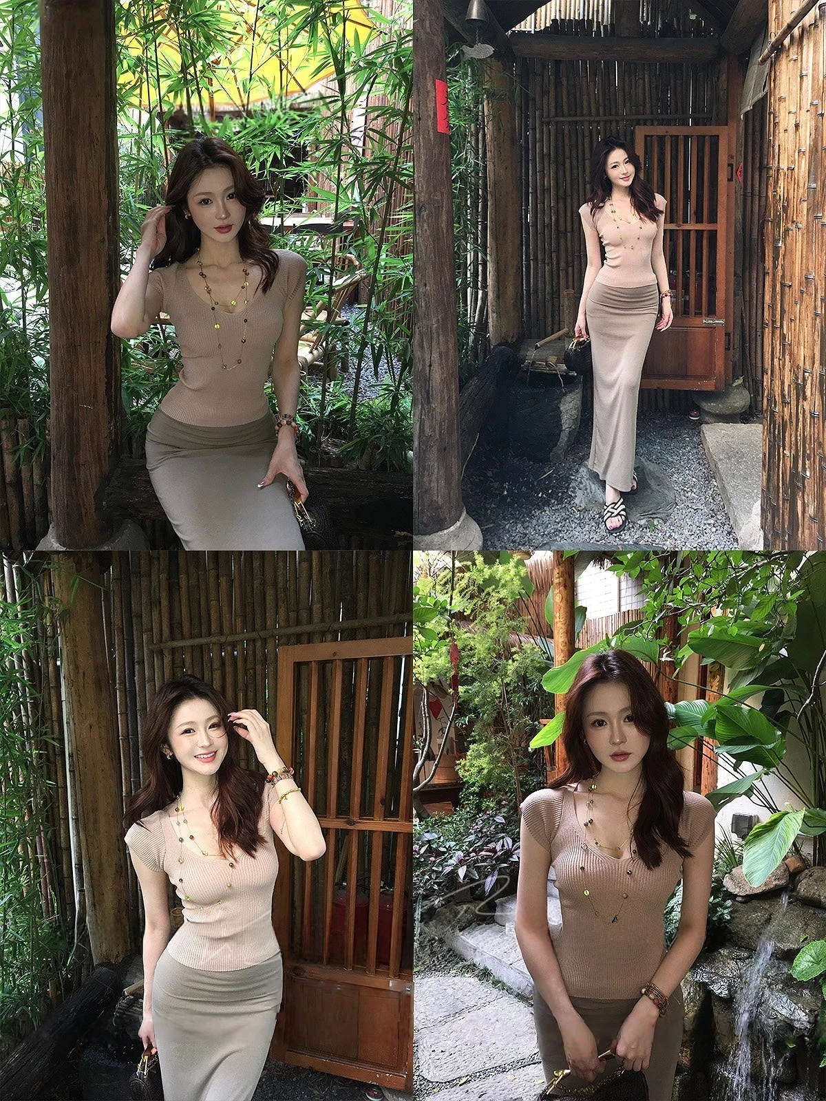 Korean Style Slim Fit Short Sleeve U-Neck Knitwear Women's Summer New Waist-Cinching Top Elegant Versatile Basic Style