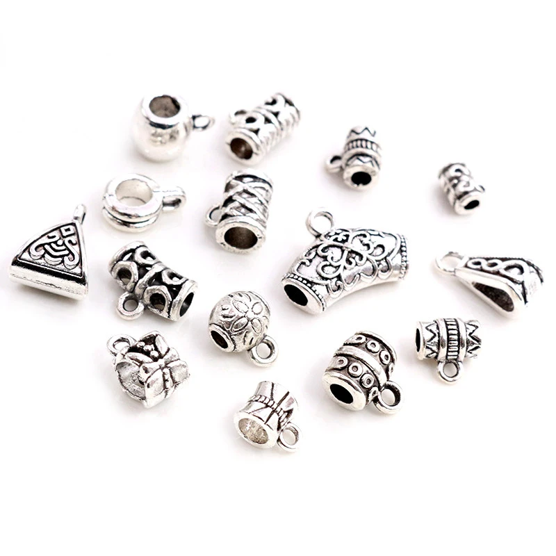 20pcs/lot DIY Handmade Beads Bails Pendants Jewelry Making DIY Necklace Antique Silver Color Bails Pendant Charm Beads Bails