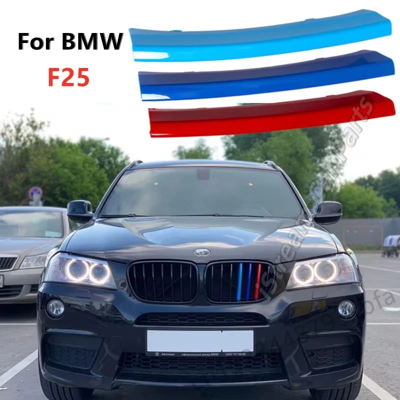 3pcs Front Grille Strip For BMW X3 F25 2011 2012 2013 2014 2015 2016 2017 Motorsport Power 3D Trim Cover Accessory