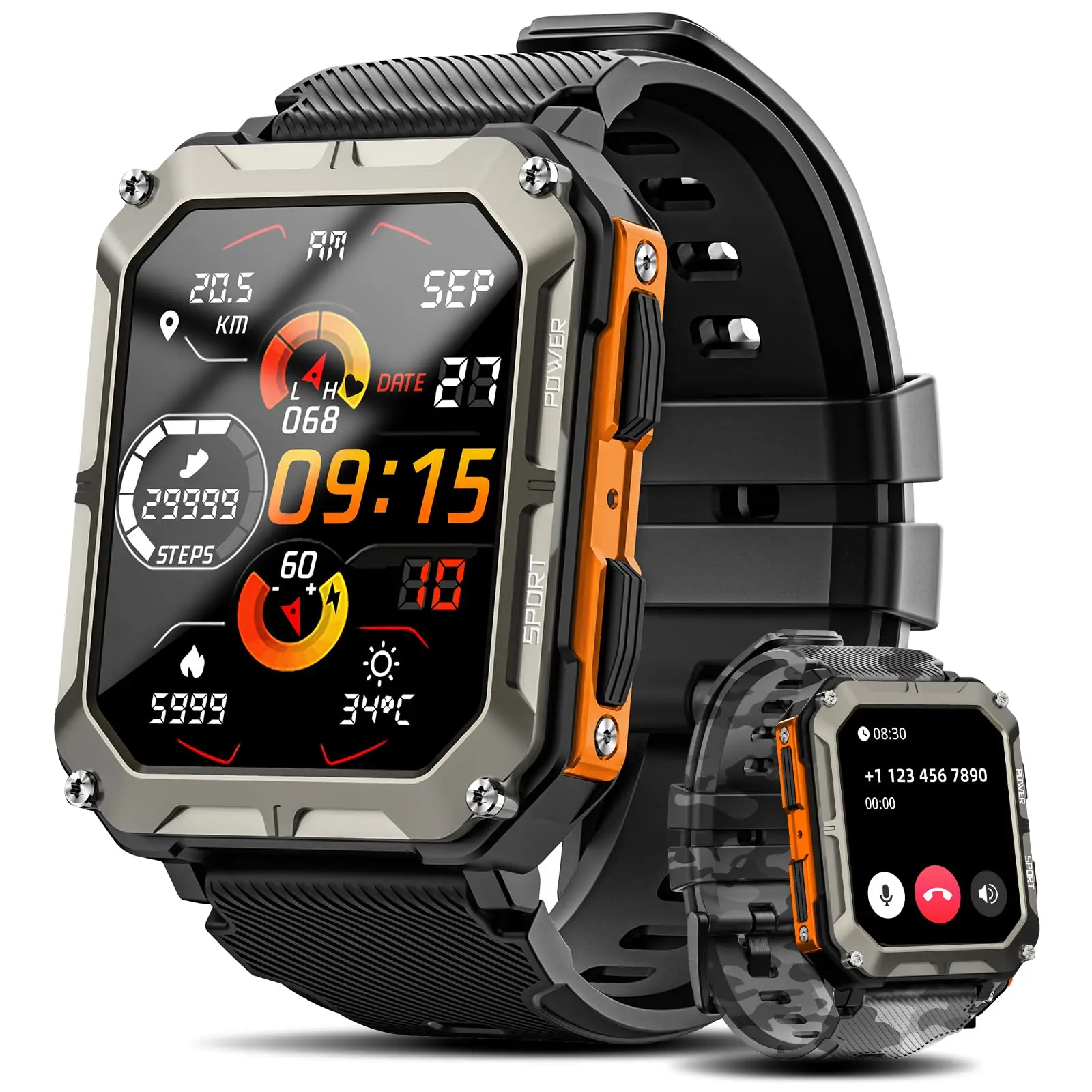 

Smart Watch for Men with Blood Pressure,Tactical Smartwatch for Android and iPhone,Waterproof Outdoor Sports Fitness Tracker