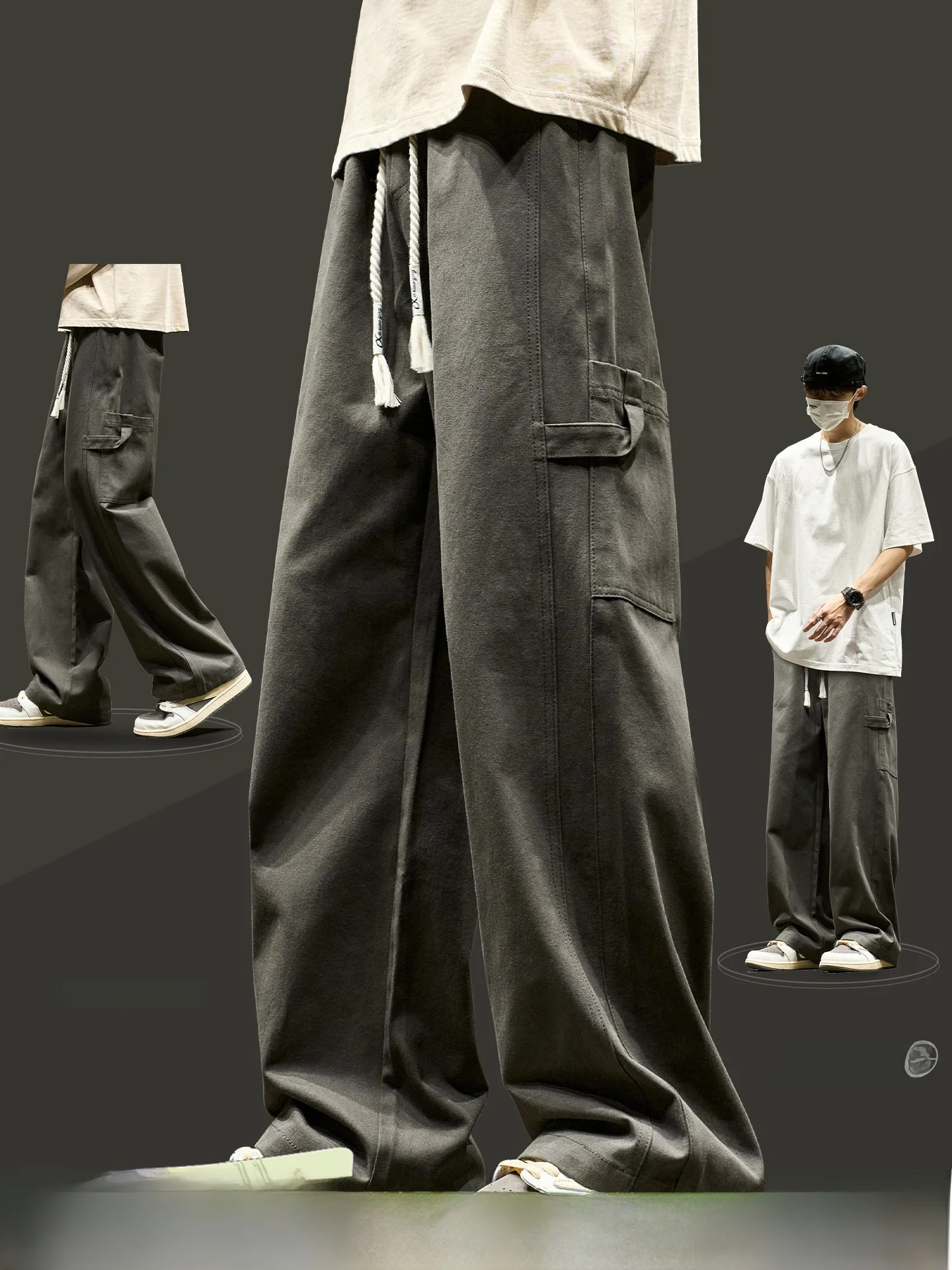 Retro Washed Pure Cotton Men's Workwear Pants Summer Loose Straight Casual Trousers Cleanfit Trendy Comfortable mid Waist Long