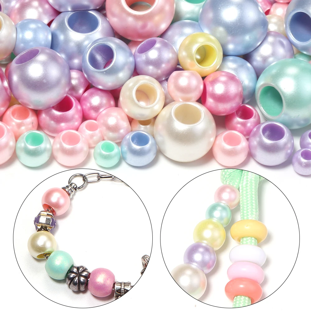 20-500pcs 6-16mm Acrylic Large Hole Bead Imitation Pearl Round Loose Spacer Beads For DIY Keychain Jewelry Charms Hanging Parts