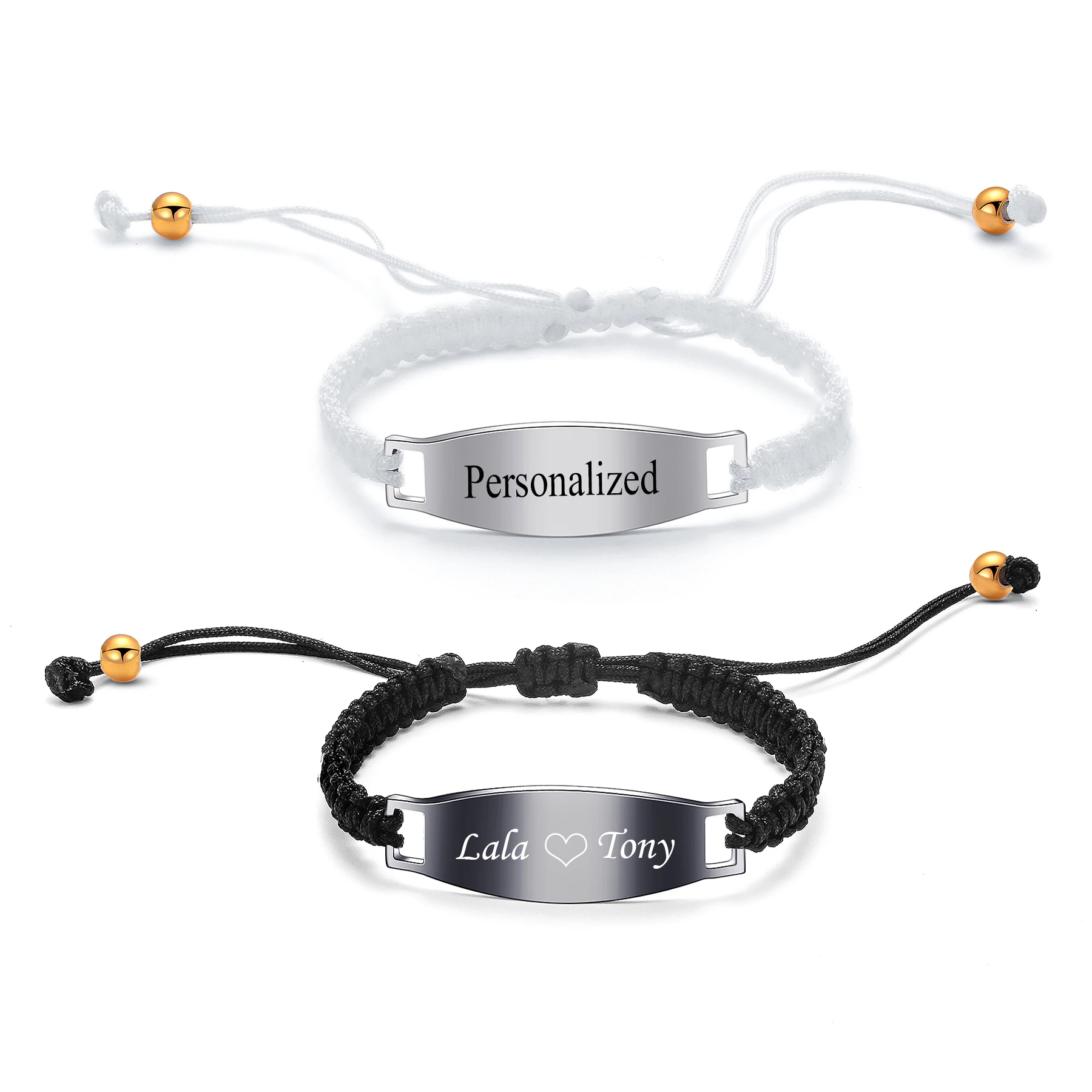 

Engraved Personalized Bracelet Braided Adjustable Friendship Couples Jewelry for Women Men Custom Name Initials Date Bangle