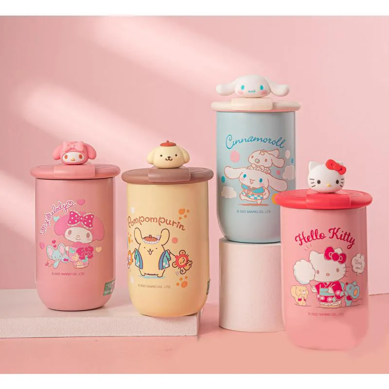 

Sanrio Hellokitty Mymelody Purin Cinnamoroll Cartoon Mug Rotating Cover Coffee Cup Three-dimensional Doll Water Cup Couple Cup