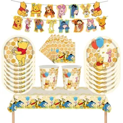 Disney Winnie The Pooh Disposable Tableware Supplies Baby Shower Party Decorations Birthday Party Disposable Cup Plate Supplies