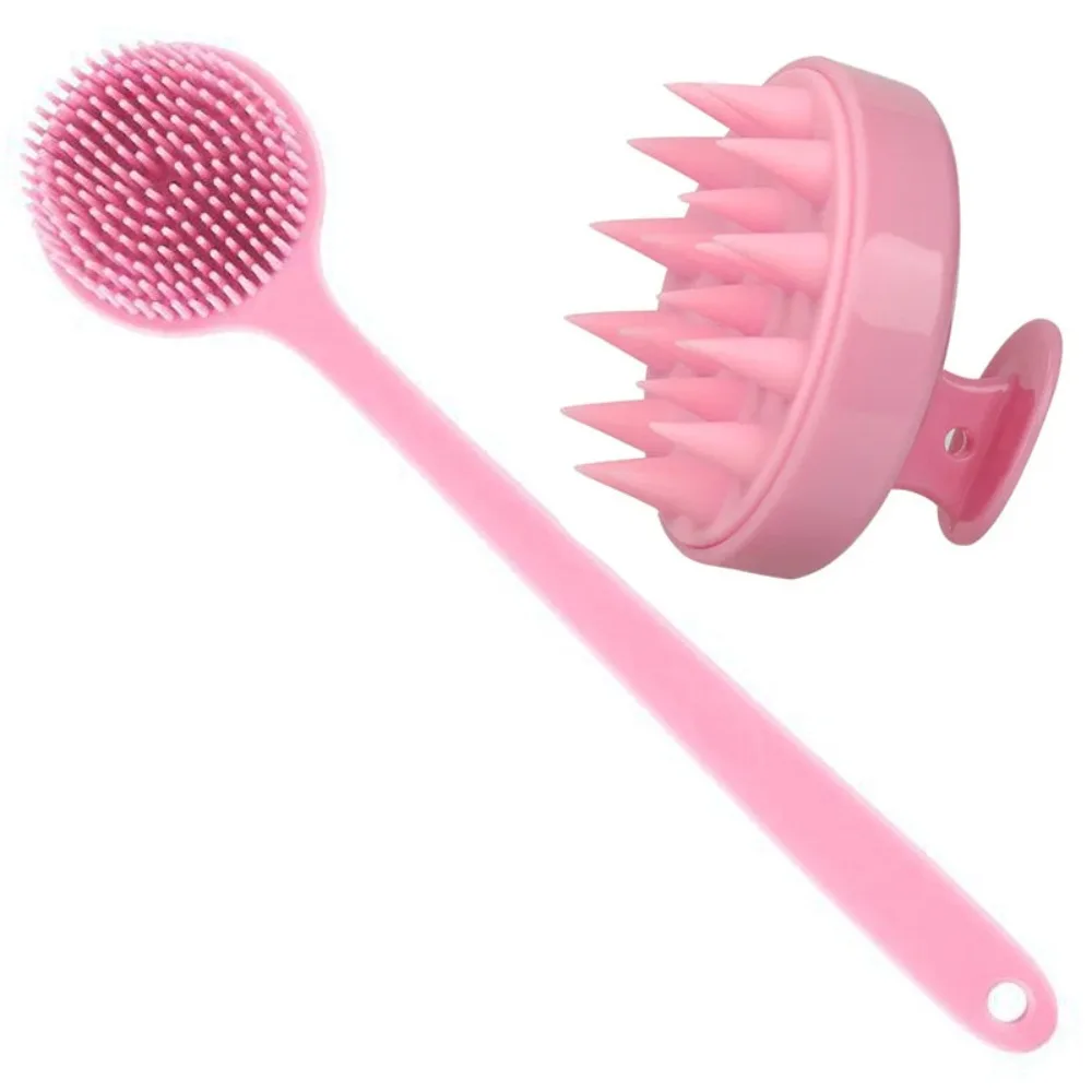 2 قطعة مجموعة فرشاة حمام لينة سيليكون حمام فرشاة تنظيف الجسم فرشاة مقبض التقشير الظهر فرك الجلد مدلك العناية بالجسم حمام