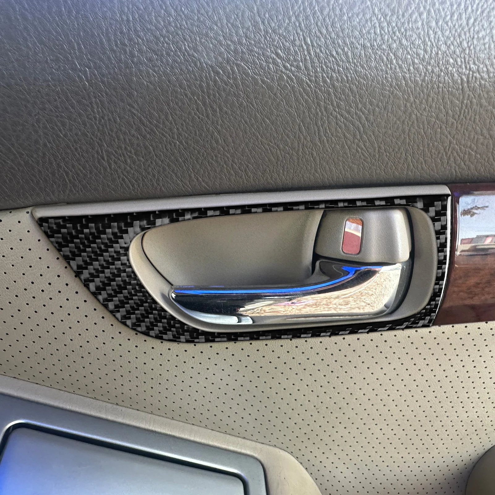 Soft Carbon Fiber Inner Door Handle Switch Frame Panel Cover For Lexus GX470 For Toyota Prado 2003-2009 Interior Accessories