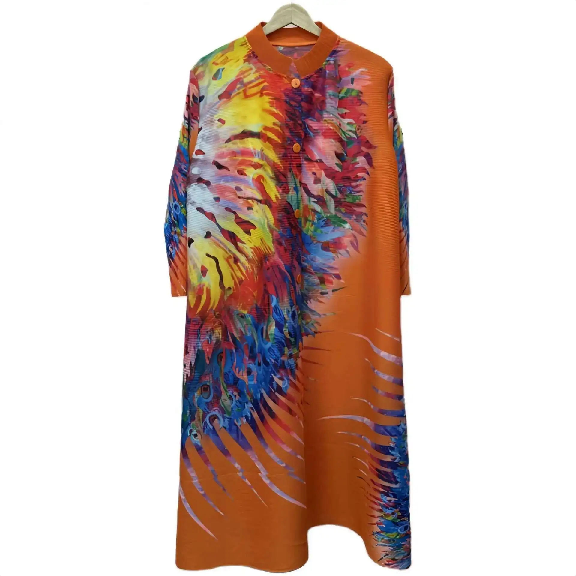 

Miyake Miyake's New Plus Size Loose Cardigan, Fashionable Pleated Women's Long, Flesh Covering Dress