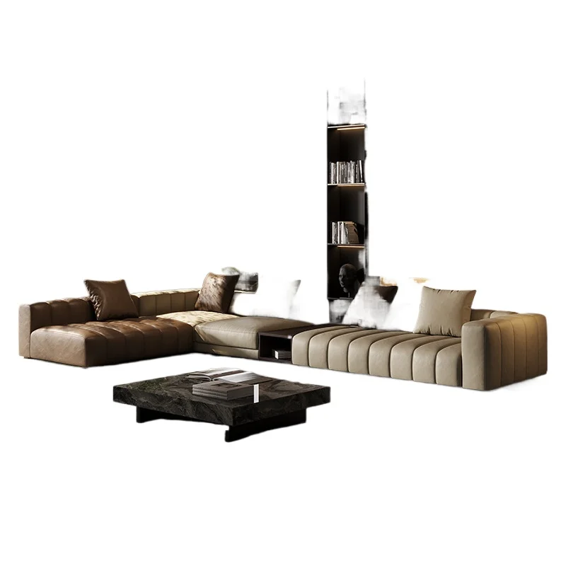 

Piano key sofa first layer cowhide Italian minimalist living room large apartment high-end