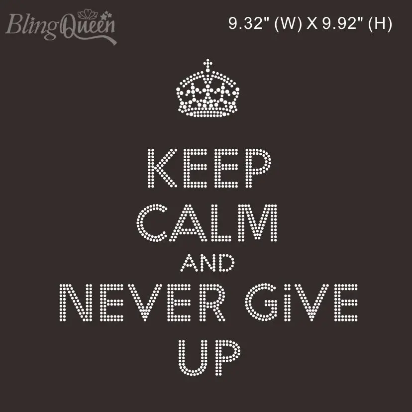 

BlingQueen-Korean Rhinestone Iron On Transfers, Hot Fix Bling, Keep Calm and Never Give Up Design, 25Pcs Lot