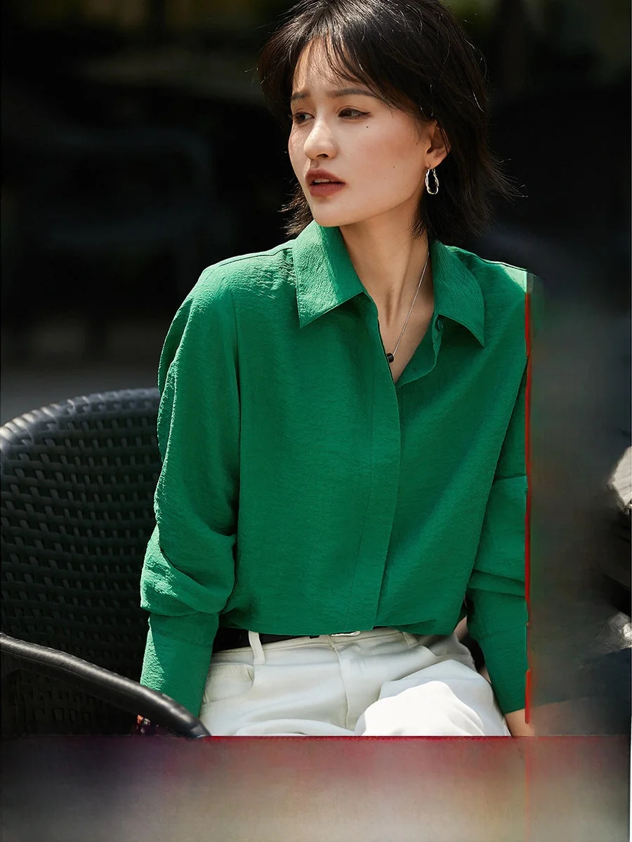 

Long Termism een Lazy Silk irt Jinhuan Silk Stand Collar Women's Long Sve Loose Fit Breathable Comfortable Casual...