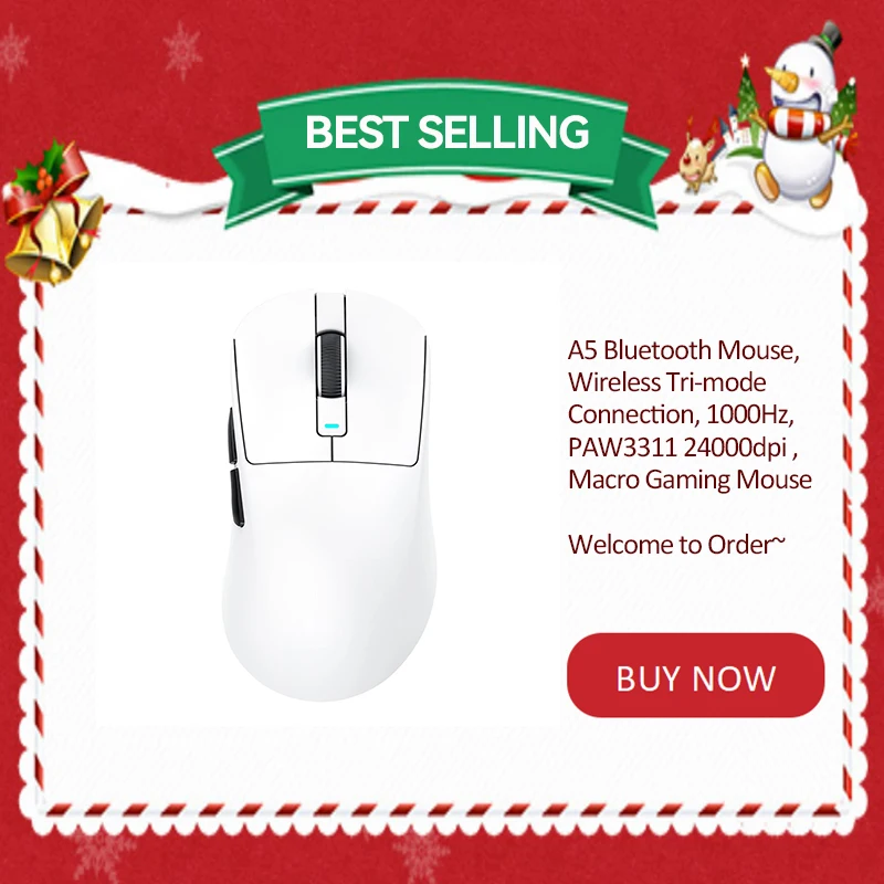 

Беспроводная мышь A5, трехрежимное подключение Bluetooth, 1000 Гц, PAW3311 24000 точек на дюйм, игровая мышь для макросов