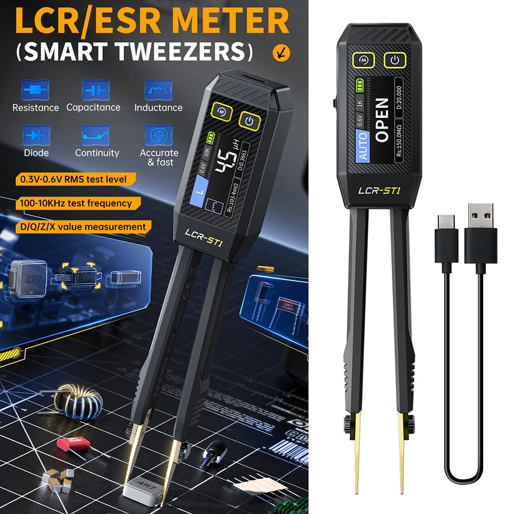 Digital LCR Tweezers Precise Electronic Component Analyzer Tester Resistance Capacitance Diode Tester Meter