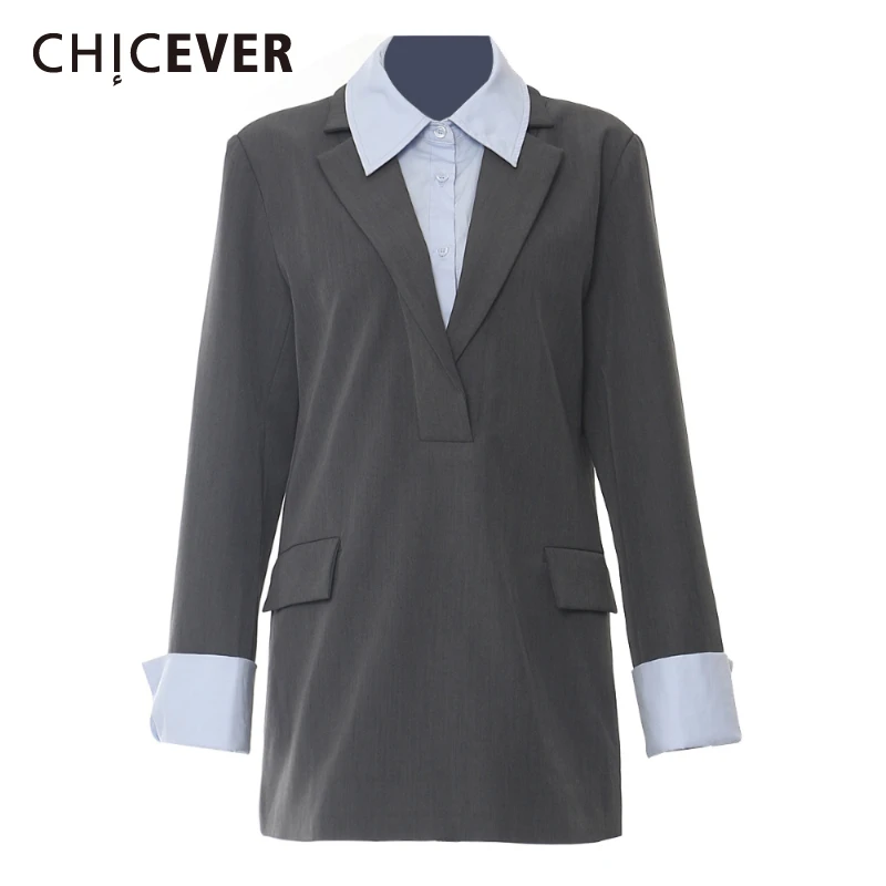 

CHICEVER Hit Color Modern High Quality Blazer for Women Lapel Long Sleeve Spliced Pockets Loose Office Coats Female Fashion New