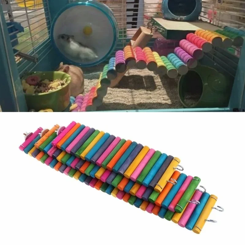 1Pc  Pets Parrot Hamsters Climbing Toys Colorful Brige  Gerbil Exercise Ladder Natural Woods Pet Ladder Toy Color Random