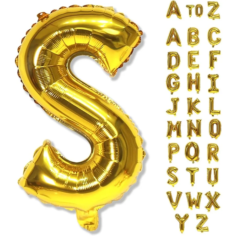 Globo con nombre del alfabeto gigante S, globos de letras personalizados autoinflables dorados, globos de palabras de lámina de Mylar de helio de 40 pulgadas para niñas y hombres