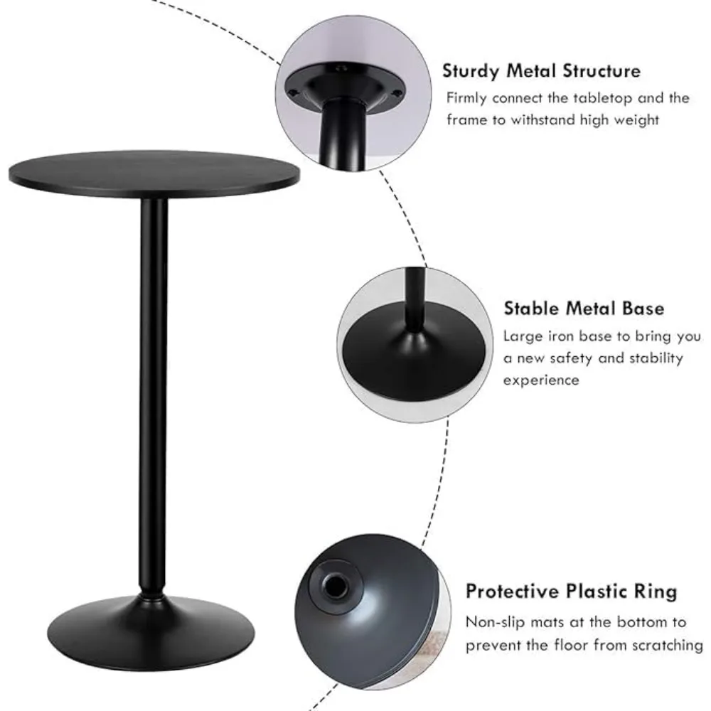 Bar Table, Round Cocktail Table Modern Style Standing Circular Bistro Table Suitable for Pub,Restaurant Black Set