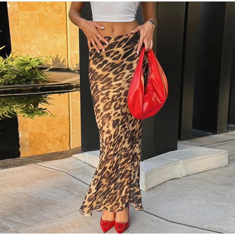 

Women Leopard Print Sexy Skirt，high Waist Wrap Hip Floor-length Fashion Long Skirt，2024 Summer，beach Vacation Skirt For Ladies，