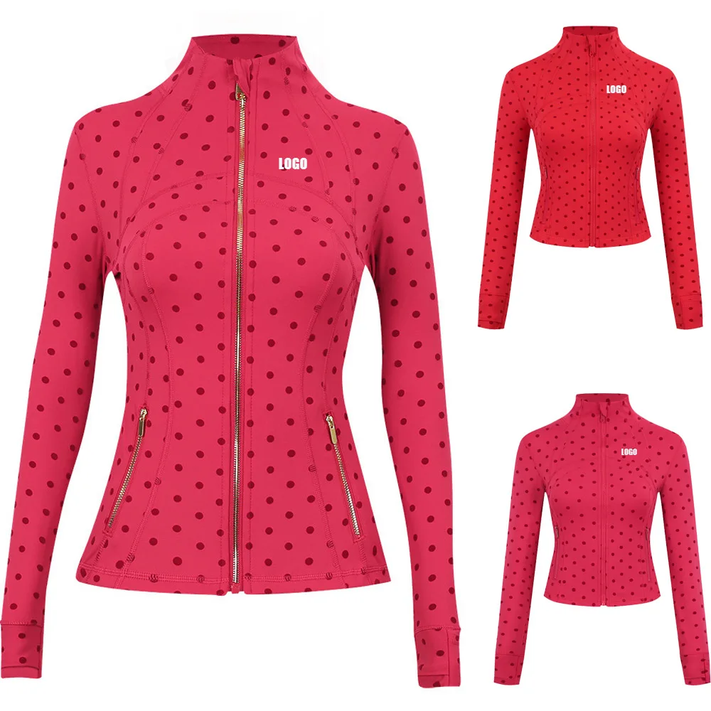 Personalized LOGO custom women's polka dot jacket slim waist running outdoor sports yoga clothing top S-3XL
