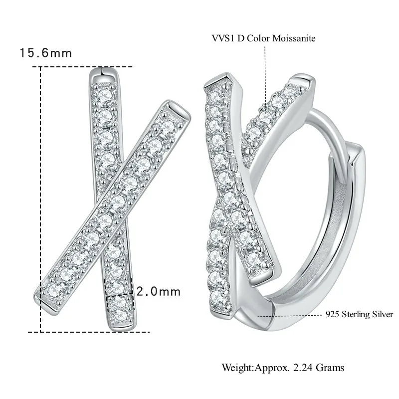 KEEP YES All 0.3CT Real Moissanite Hoop Earrings for Women Cross Wedding Sparkling 925 Sterling Silver Simulated Diamond Earring