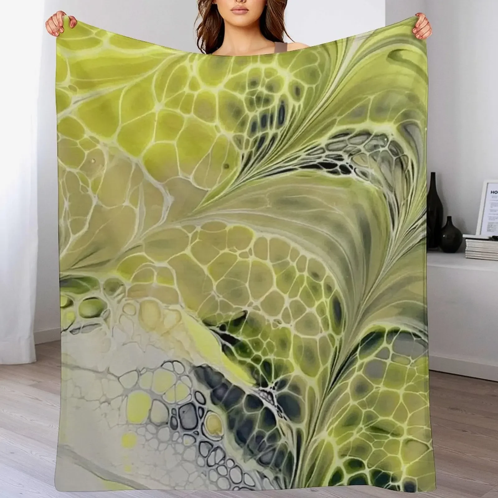 

Yellow and Grey Abstract Fluid Art with Cells by Crystal Coast Originals Throw Blanket Nap Plaid on the sofa Warm Baby Blankets