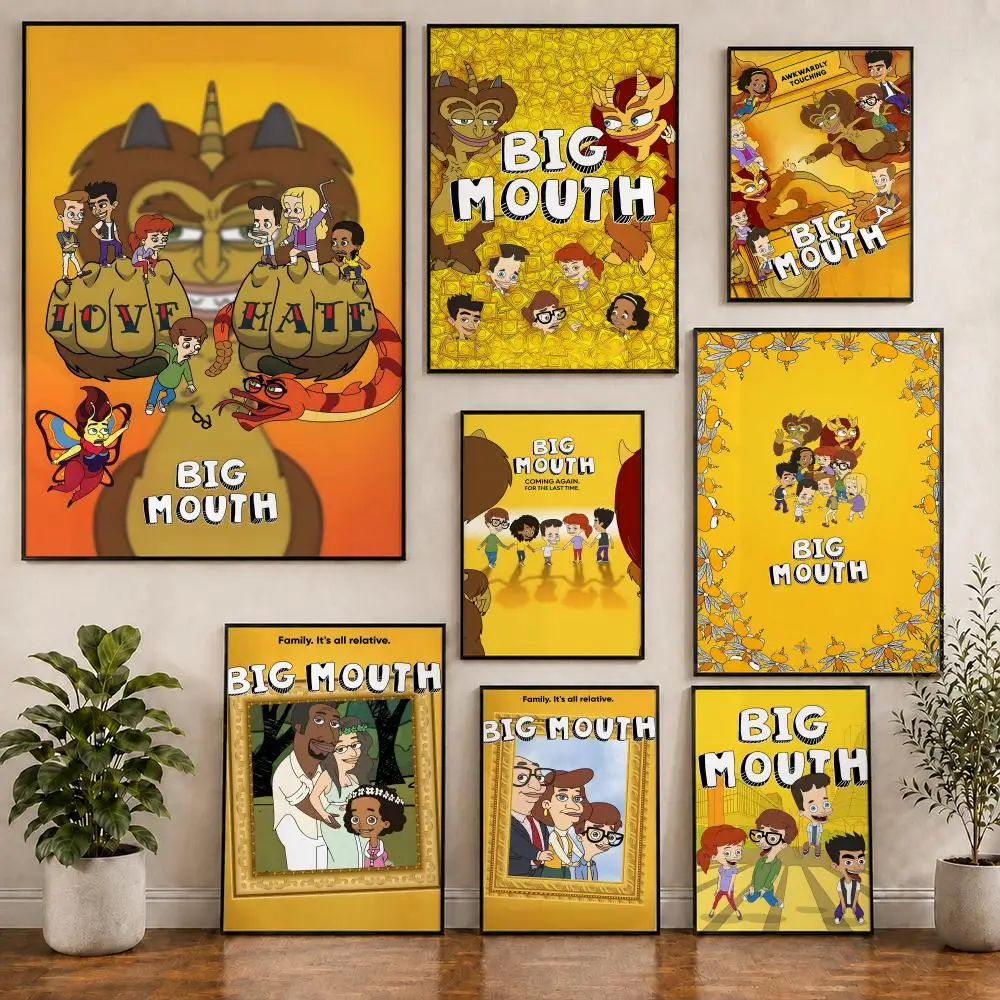 Animations-Big-Mouth-Comedy-Poster aus PVC, HD-Qualität, selbstklebend, modernes Poster für Zuhause, Büro, Wohnzimmer, Esszimmer, Wanddekoration