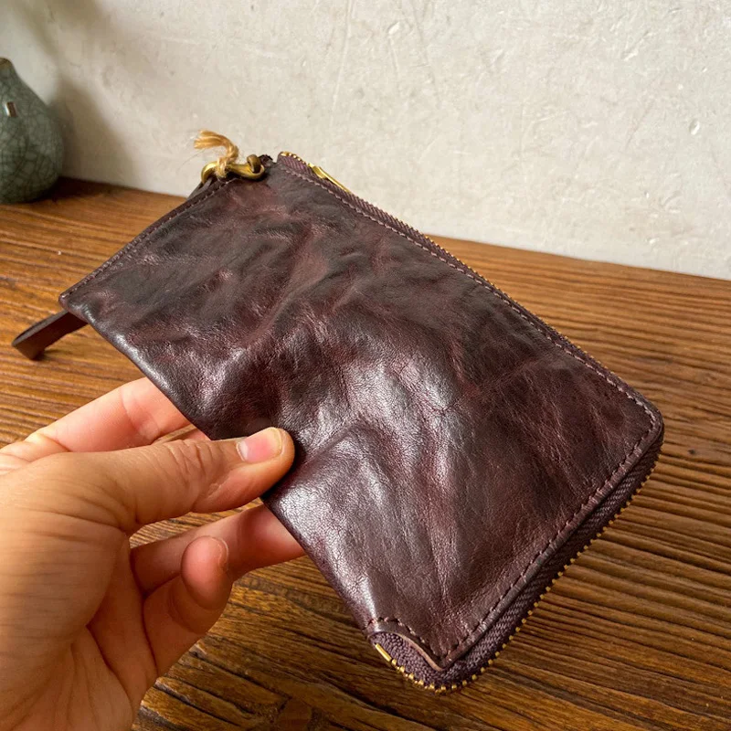 AETOO  High density planted tanned cow leather handmade long purse multi-card thin women\'s clutch bag retro simple men\'s wallet