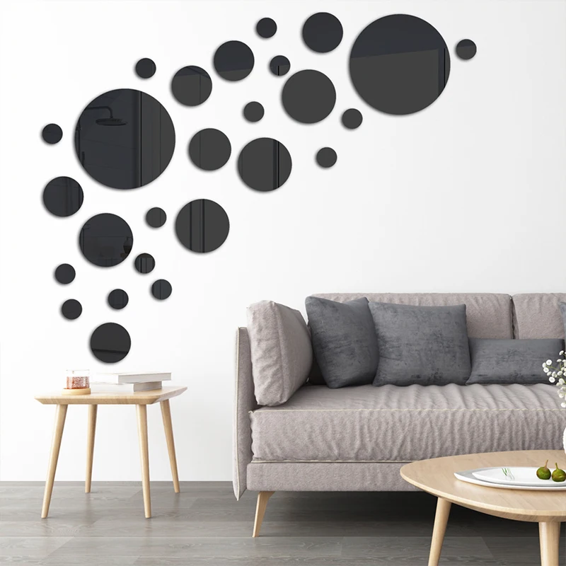 26/32Pcs Mirror Wall Stickers Acrylic Round Multi Size Single Layer Self-Adhesive Mirror Stickers DIY Wall Decal Decoration